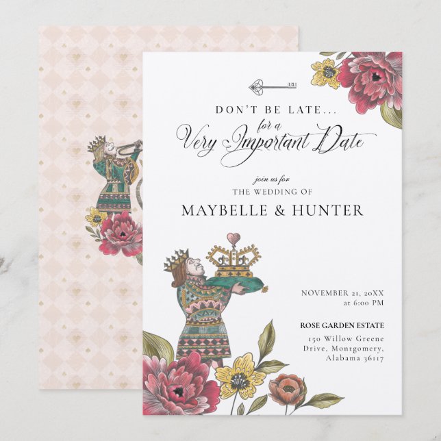 Invitation Alice Au Pays Des Merveilles Mariage Royal Crown F (Devant / Derrière)