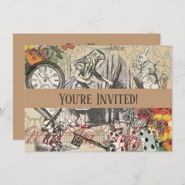 Invitation Alice au pays des merveilles Rideau Art classique (Devant / Derrière)