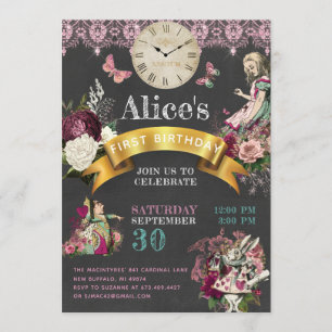 Invitation Alice au pays des merveilles Tableau noir moderne