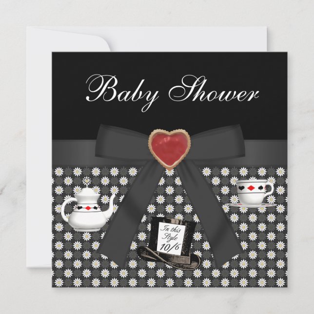 Invitation Alice au pays des merveilles Tea Party Noir (Devant)