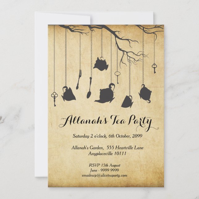 Invitation Alice au thé d'anniversaire d'Unbirthday du pays (Devant)