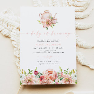 Invitation ALICE Blush Floral Baby Baby shower de thé de bras