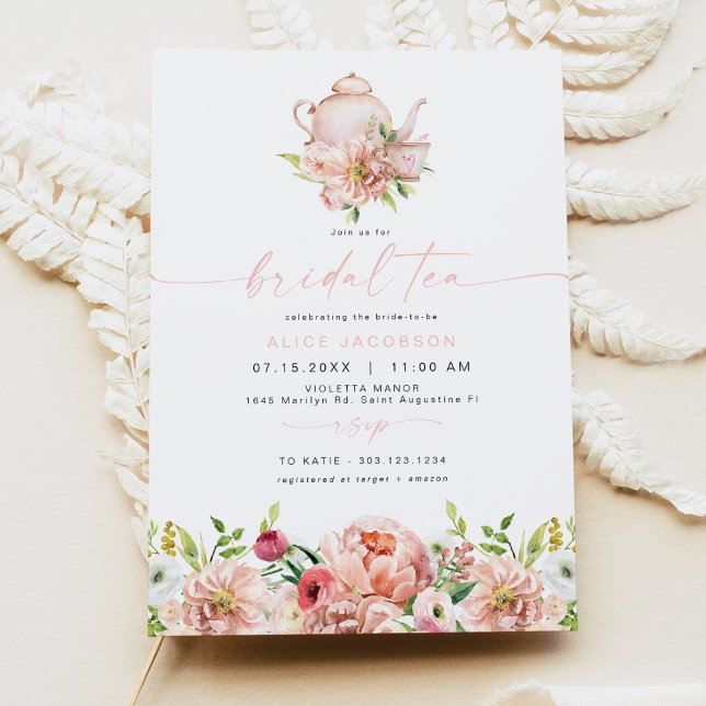 Invitation ALICE Blush Floral Bridal Tea Party Brunch Douche (Créateur téléchargé)