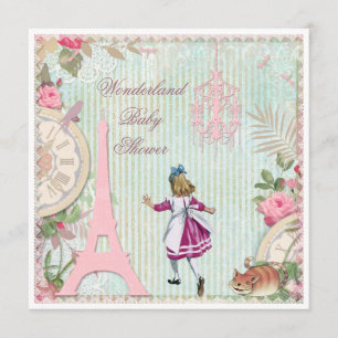Invitation Alice dans le baby shower chic minable du pays des