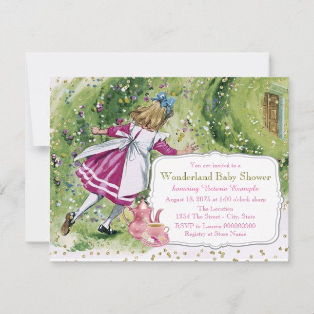 Invitation Alice dans le Baby shower du pays des merveilles (Devant)