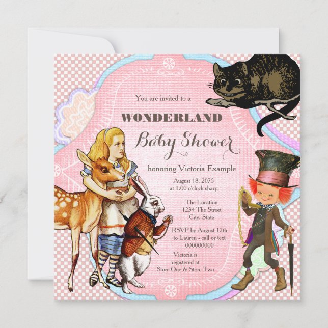 Invitation Alice dans le Baby shower du pays des merveilles (Devant)