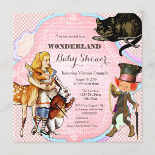 Invitation Alice dans le Baby shower du pays des merveilles
