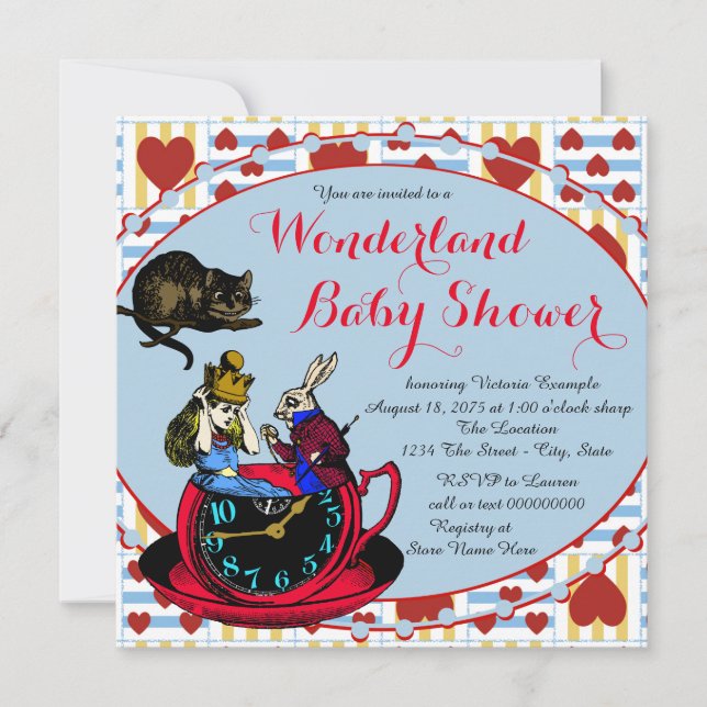 Invitation Alice dans le Baby shower du pays des merveilles (Devant)