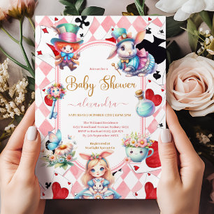 Invitation Alice dans le Baby shower du pays des merveilles