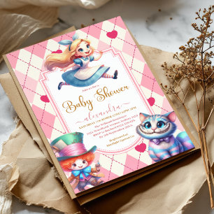 Invitation Alice dans le Baby shower du pays des merveilles