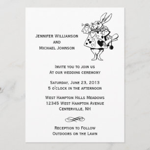 Invitation Alice dans le mariage moderne blanc noir du pays