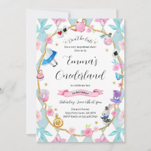 Invitation Alice dans l'Onederland 1er anniversaire Bleu