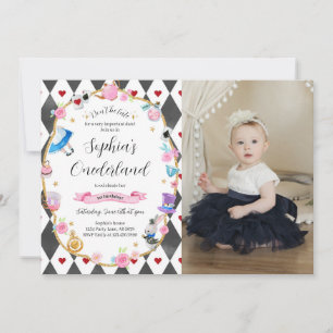 Invitation Alice dans l'Onederland 1er anniversaire Photo noi