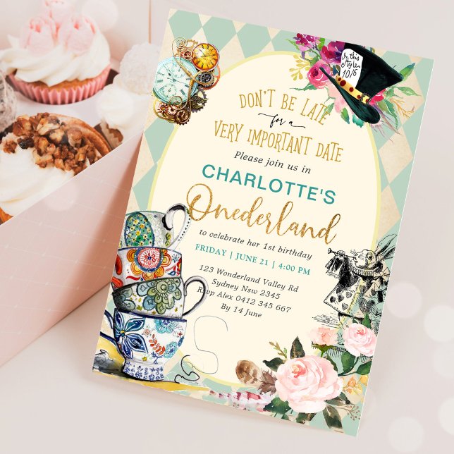 Invitation Alice dans l'Onederland Mad Tea 1ère fête d'annive (Créateur téléchargé)