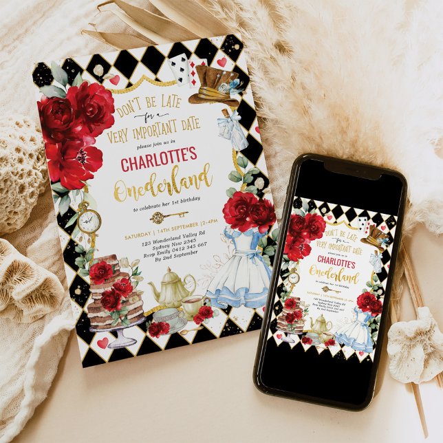 Invitation Alice dans l'Onederland Red Roses 1er Thé d'annive (Créateur téléchargé)