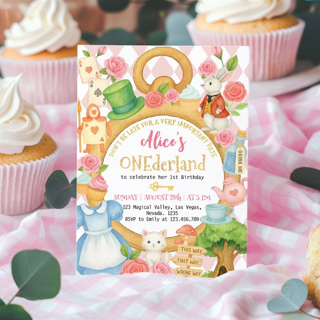 Invitation Alice dans l'Onederland Tea Party Fille premier an (Créateur téléchargé)