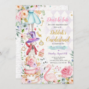 Invitation Alice dans ONEderland Anniversaire Whimsical Tea P