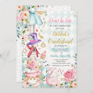 Invitation Alice dans ONEderland Anniversaire Whimsical Tea P