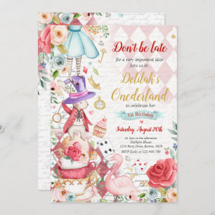 Invitation Alice dans ONEderland Anniversaire Whimsical Tea P