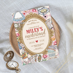 Invitation Alice en ONEDERLAND 1er anniversaire Tea Party Vin