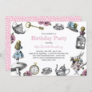 Invitation Alice en pois de fête d'anniversaire du pays des
