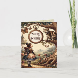 Invitation Alice et Chat du Cheshire : Fantaisie Merveilleuse