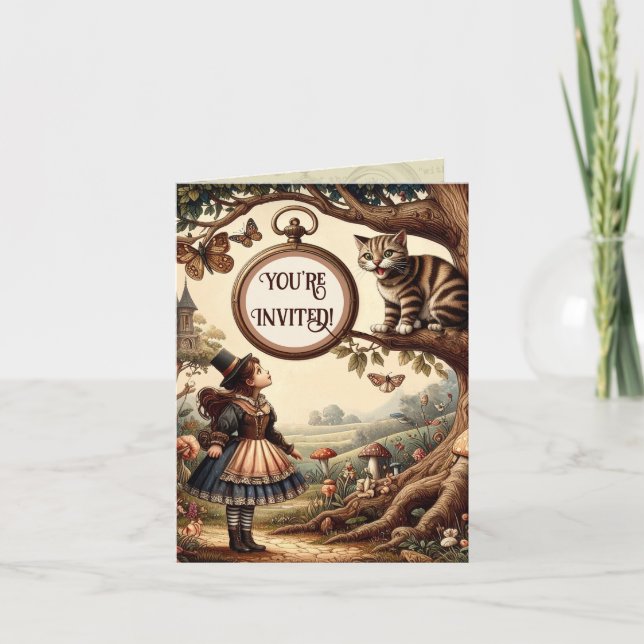 Invitation Alice et Chat du Cheshire : Fantaisie Merveilleuse (Devant)