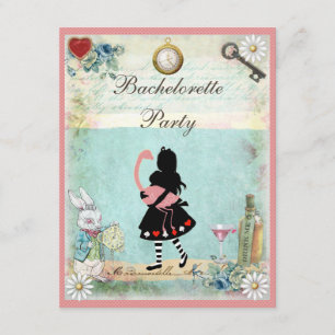Invitation Alice et Flamant rose rose et Martini Bachelorette