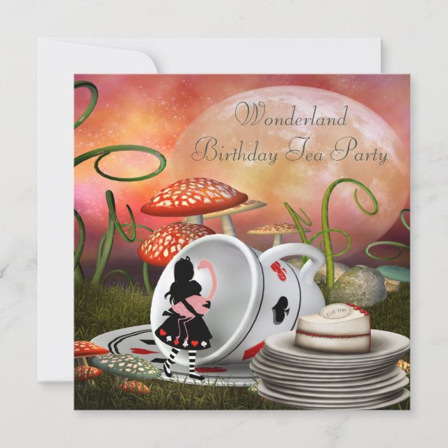 Invitation Alice et Flamant rose Wonderland (Devant)