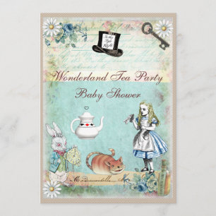 Invitation Alice et le Baby shower Cheshire Cat Wonderland