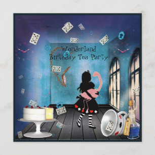 Invitation Alice et Pink Flamant rose Wonderland