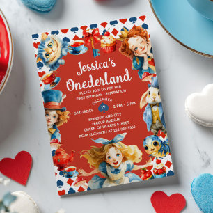 Invitation Alice festive dans ONEDERLAND 1er anniversaire Tea
