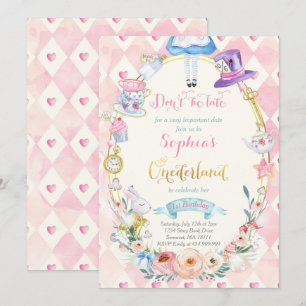 Invitation Alice Florale Rose dans ONE derland Anniversaire T
