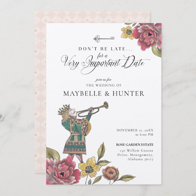 Invitation Alice In Wonderland Royal Knave of Heart Fairytale (Devant / Derrière)