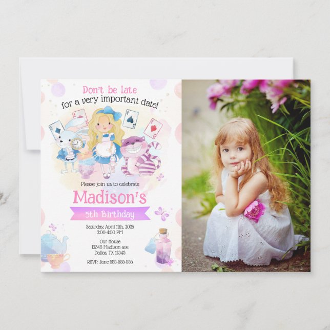 Invitation Alice in Wonderland Tea Party Birthday Photo (Devant)