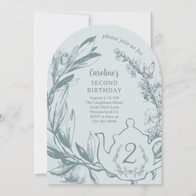 Invitation Alice In Wonderland Thé pour deux ans (Devant)