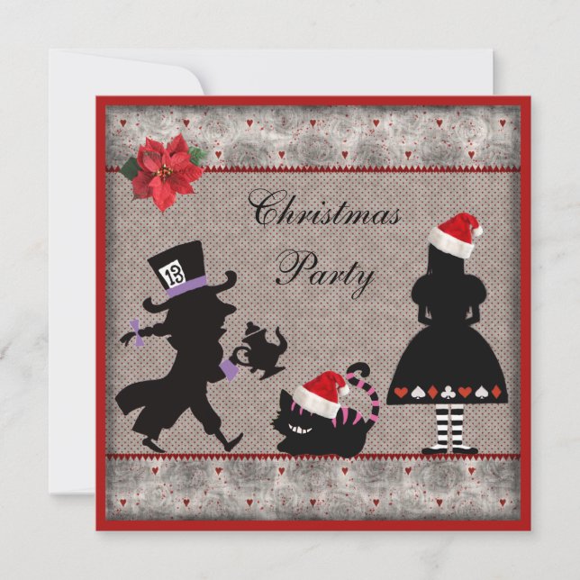 Invitation Alice, Mad Hatter et Cheshire Cat Christmas Party (Devant)