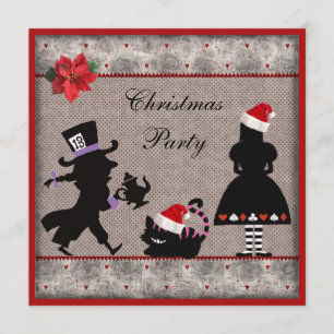 Invitation Alice, Mad Hatter et Cheshire Cat Christmas Party