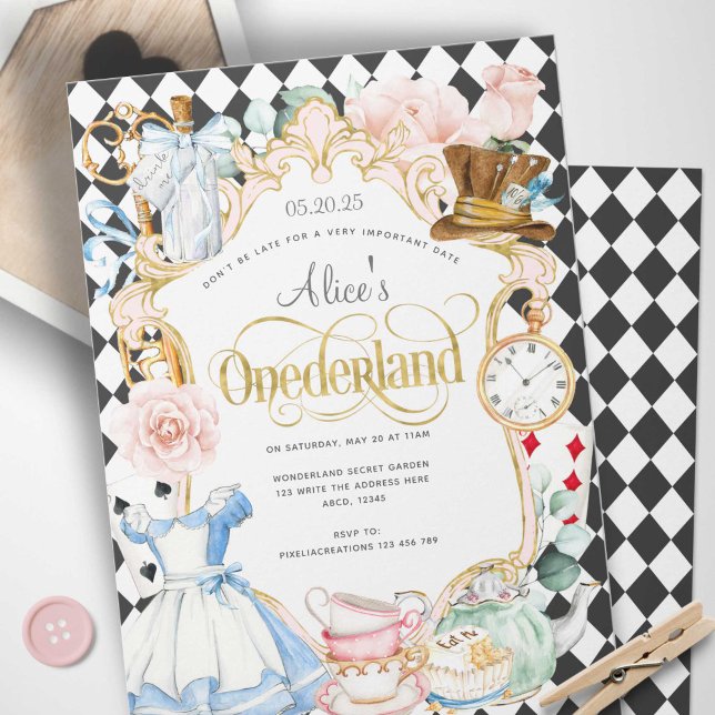 Invitation Alice mad hatter merveilleland tea party 1er anniv (Alice Onederland, Girl 1st birthday invitation.)