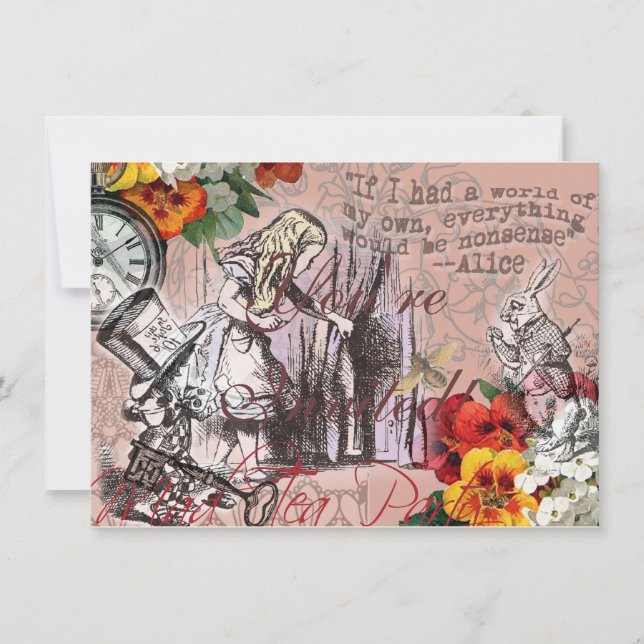 Invitation Alice rideau absurdité merveilleux classique (Devant)