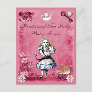 Invitation Alice rose au Baby shower du Tea Party au pays des