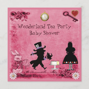Invitation Alice rose au Baby shower du Tea Party au pays des