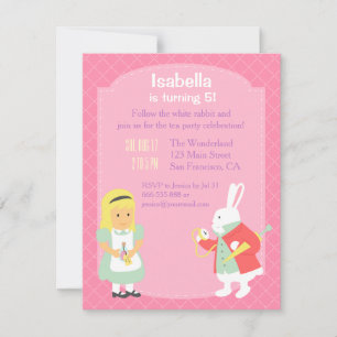 Invitation Alice rose au pays des merveilles Tea Party