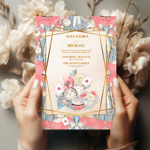 Invitation Alice Vintage rose au pays des merveilles Mariage