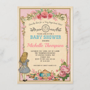 Invitation Alice vintage rose dans l'invitation de thé du
