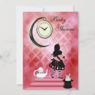Invitation Alice Whimsical & Flamant rose Rose Baby Girl Douc