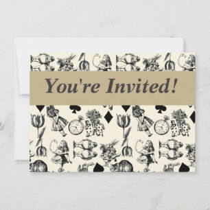 Invitation Alice White Rabbit Wonderland Cheshire Cat