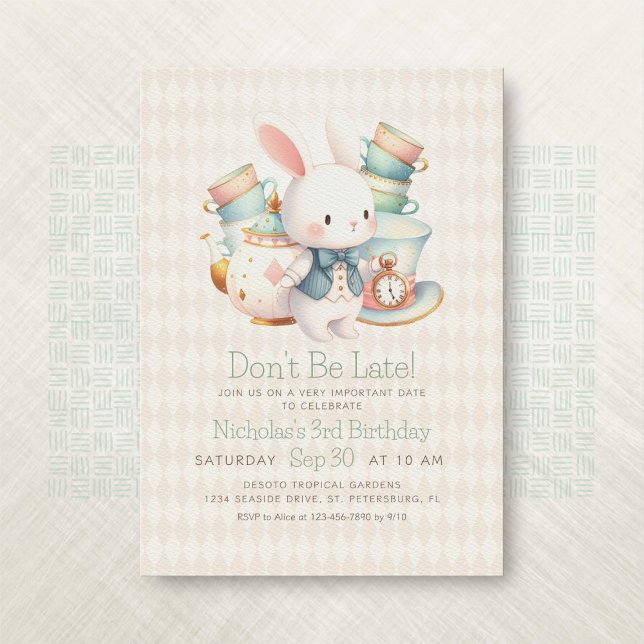 Invitation Alice Wonderland Lapin Blanc Anniversaire (Créateur téléchargé)