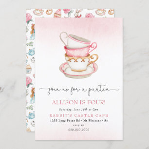 Invitation Alice Wonderland Par-Tea Girl Tea Anniversaire