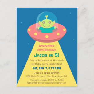 Invitation Alien coloré Partie d'anniversaire de l'espace ext